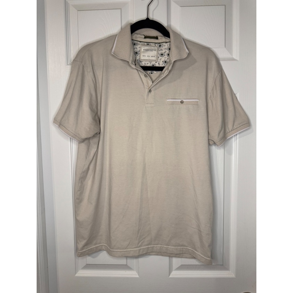 Denim & Flower Ricky Singh Mens Medium Polo Shirt Beige Short Sleeve Pocket